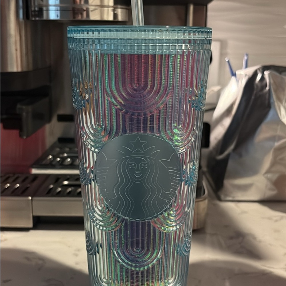 Starbucks Holographic Blue Tumbler with Straw